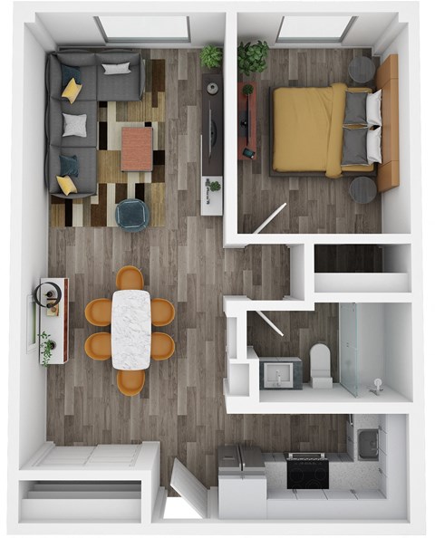Floor plan for 1 bed, 1 bath, 500 sqft